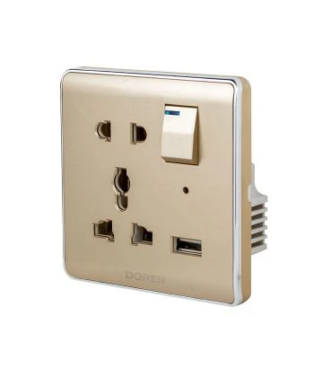 DOREN Golden  13 A  9 PIN USB GANG SOCKET